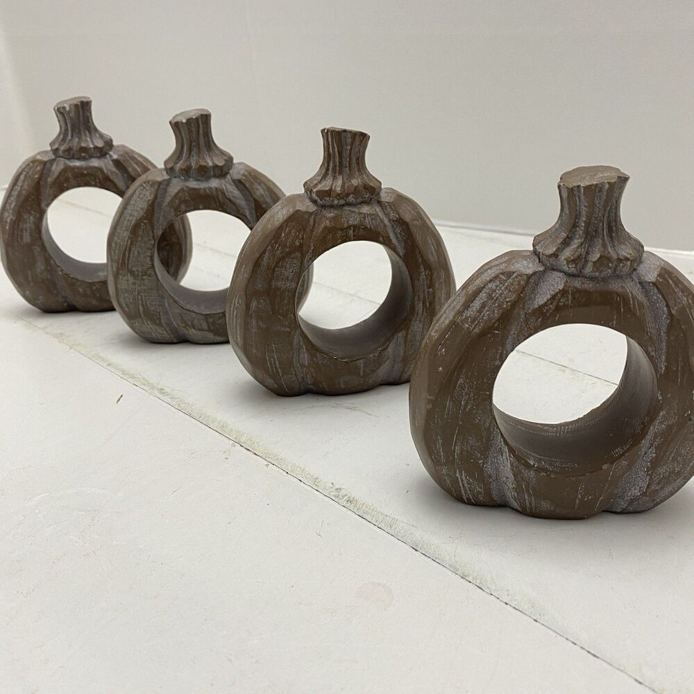Set of 4 Autumn Pumpkin Napkin Rings Fall Harvest Thanksgiving Table Heavy